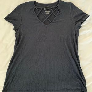 Soft & Sexy Ribbed Cage V-Neck Short Sleeve Top